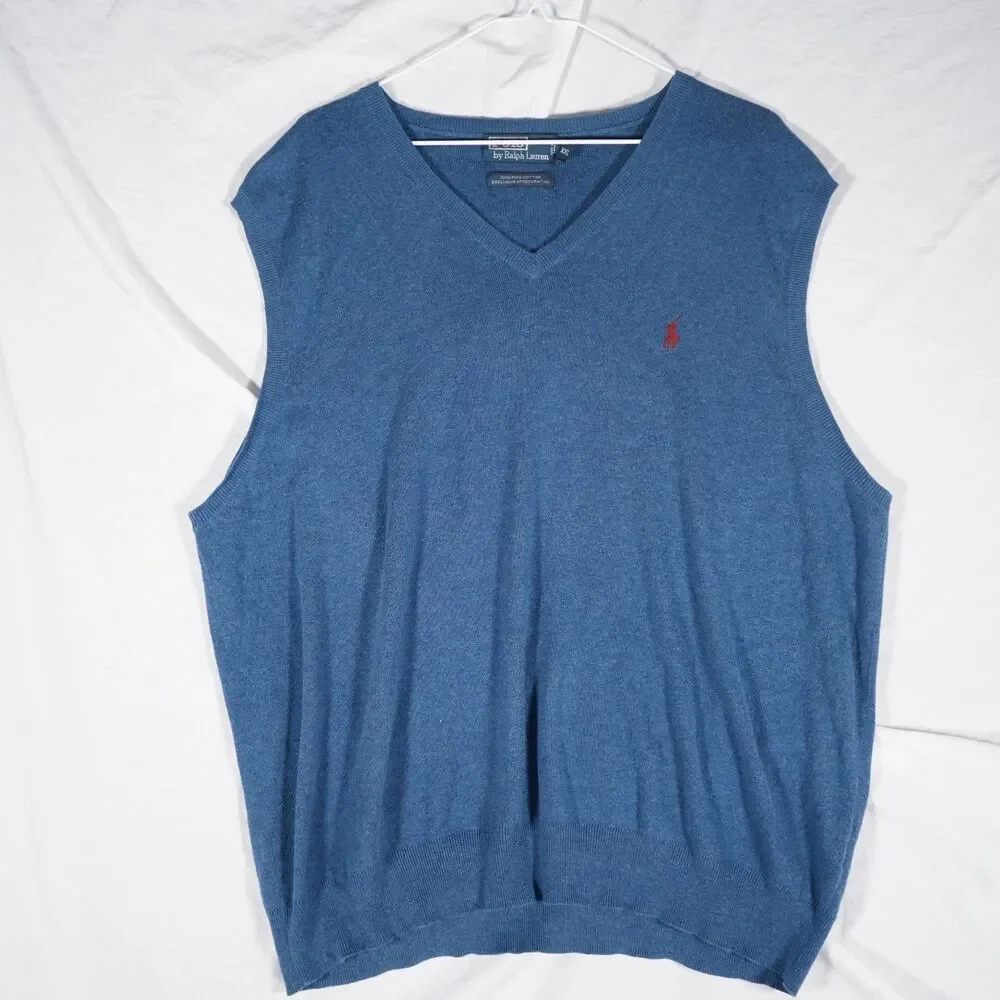 Polo Ralph Lauren Vintage Sweater Vest Pima Cotton Blue XXL